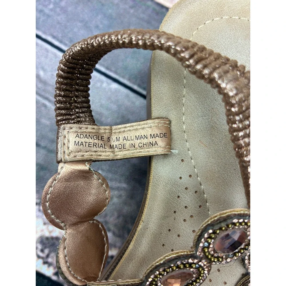 Annie Comfort Adangle Womens 5.5M Bronze Jeweled Thong Slingback Sandals Rhinest